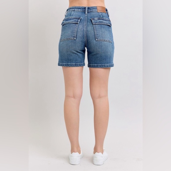 Judy Blue High Rise Denim Shorts Plus Size Blue Denim Shorts - Picture 4 of 9